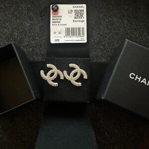 Chanel Silver and Crystal Pave Stud Earrings